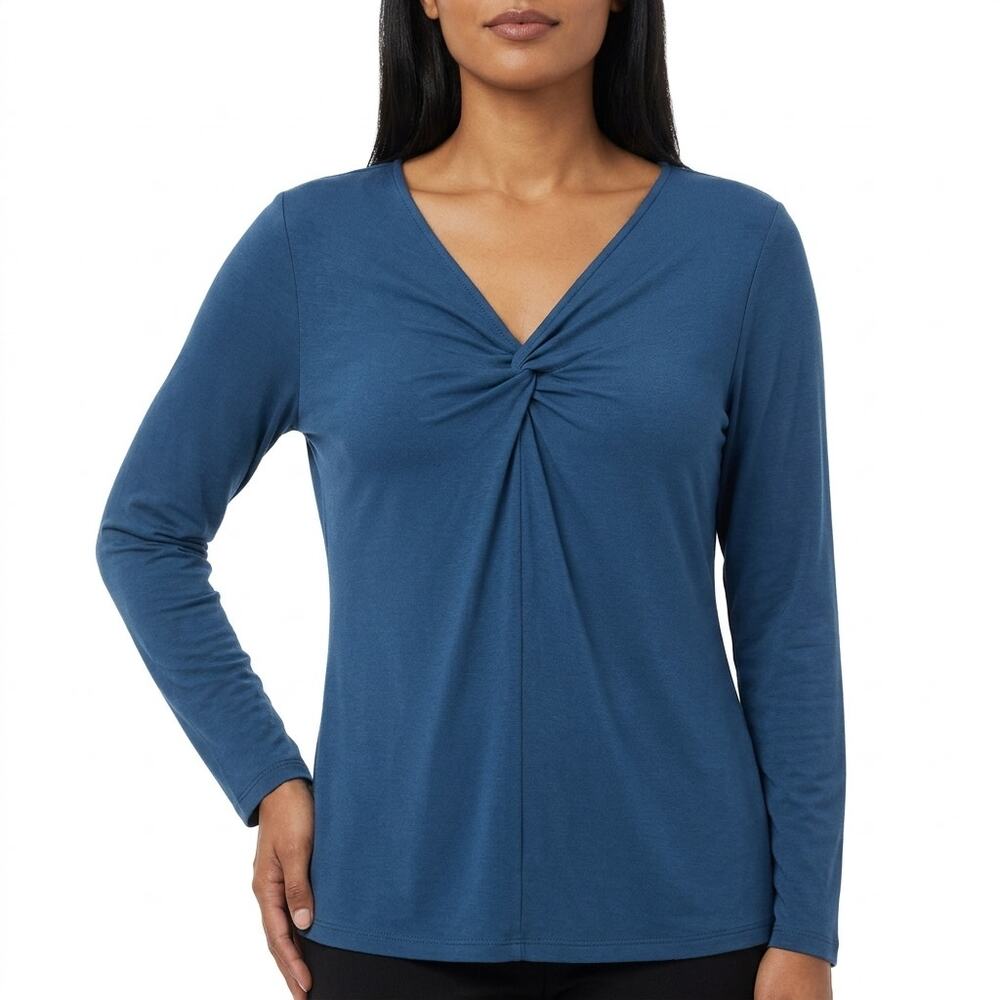 Tahari Rayon Blend Blue Stretch Top Women Size XL